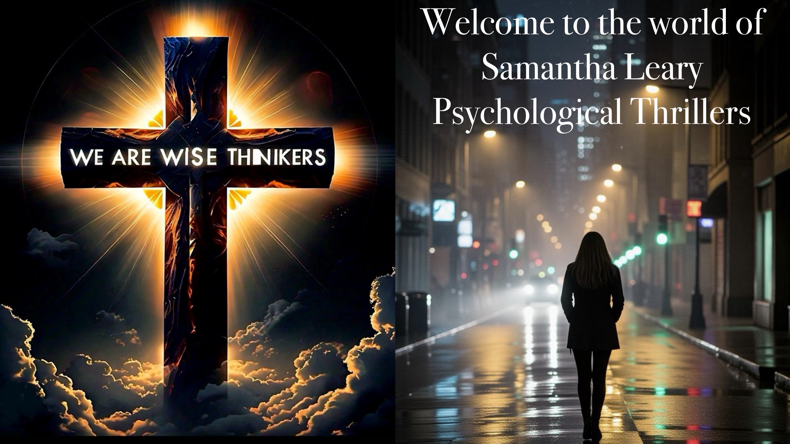 “We Are Wise Thinkers cross logo – Home of Samantha Leary Psychological Thrillers”