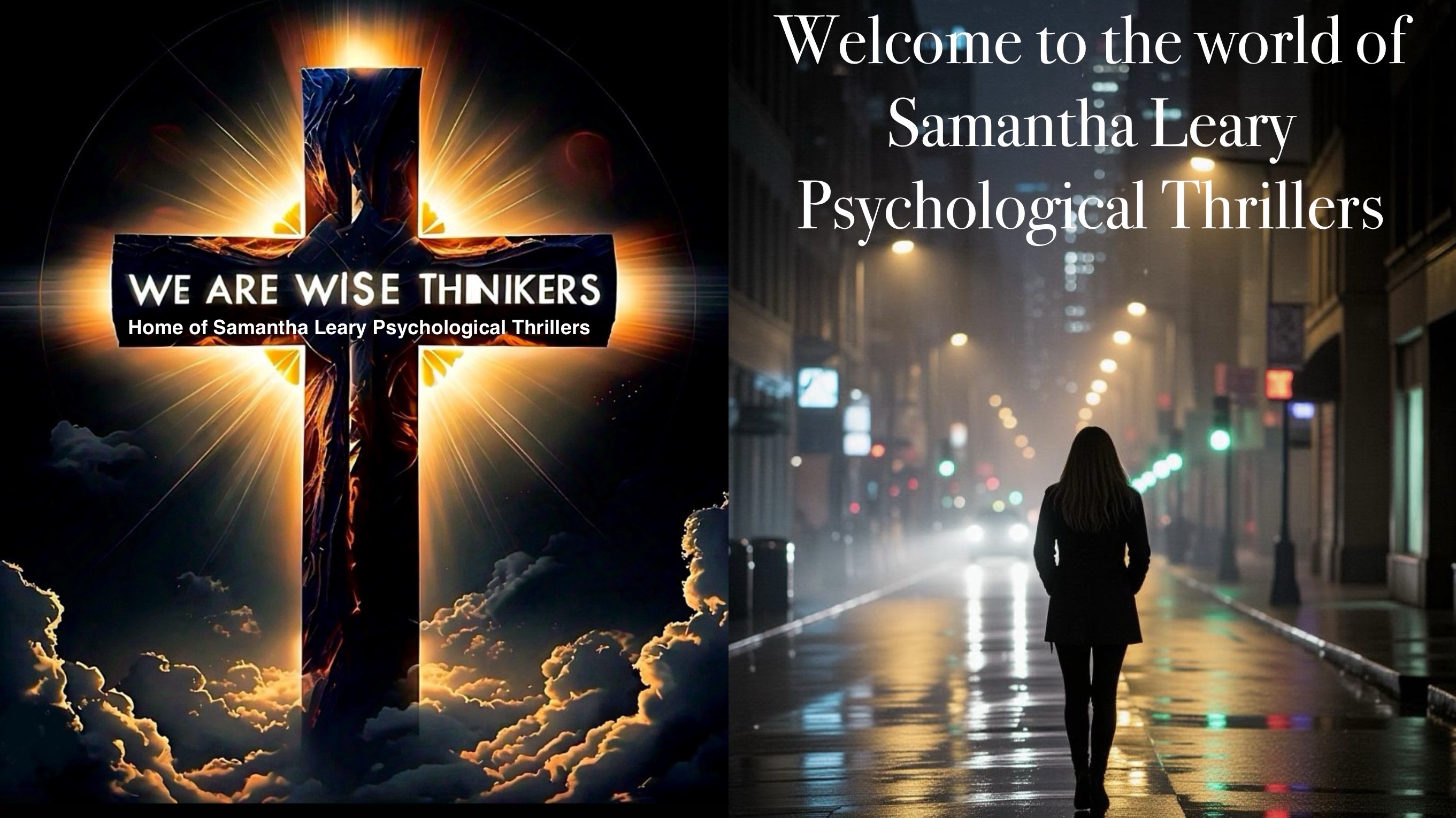 “We Are Wise Thinkers cross logo – Home of Samantha Leary Psychological Thrillers”